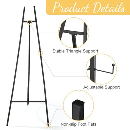 Black Croblissful 50" Easel Stand for Wedding Sign Adjustable, Metal | 3 Tier Height, Display Easel with Chain, Heavy Duty Floor Tripod, Welcome Wedding Baby Shower Sign, Painting Canvas Poster - color: Black