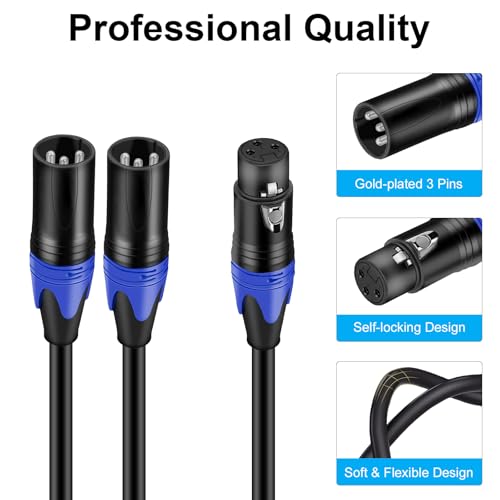 Poyiccot XLR Splitter 1 Female to 2 Male Microphone Cable, 3 Pin XLR Y Splitter Cable, Combiner Y Cord Balanced Microphone Audio Adapter for Stero Mic, Mixer, Audio Track (11.8 inches) - style: 1 Female to 2 Male