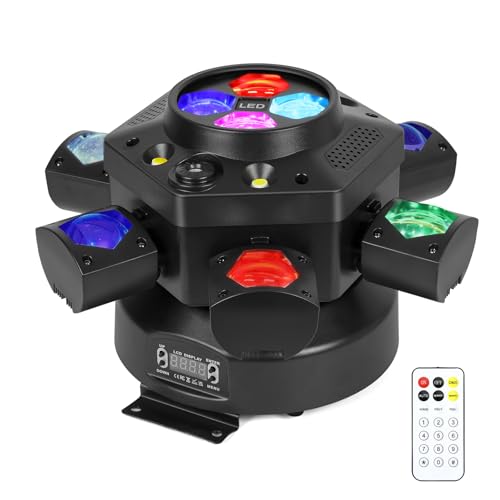 Moving Head DJ Lights-150W LED Stage Light 6 Arms Beam 4-in-1 RGBW | Red Green Starlight and White Amber Flashing Lights,Bee Eye Effect,DMX Controlled&Remote For DJ Parties/Disco/Dlubs/Weddings