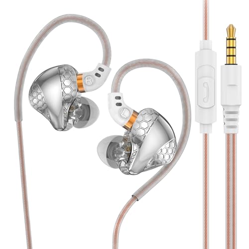 In Ear Monitor Headphones Dual Magnetic Dynamic Driver IEM with Mic, Silver | Hybrid Banlance Armature with Dynamic in Ear Headphones IEM Earphones Gaming Earbuds - color: H89-Silver with Mic