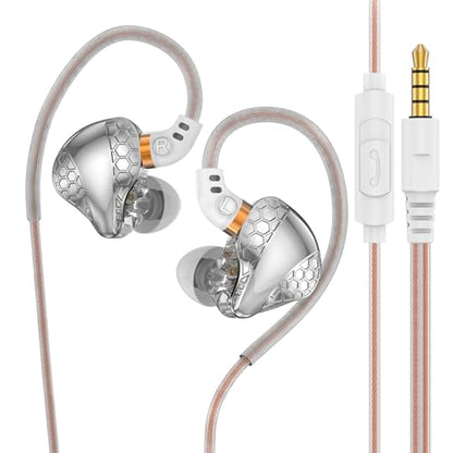 In Ear Monitor Headphones Dual Magnetic Dynamic Driver IEM with Mic, Silver | Hybrid Banlance Armature with Dynamic in Ear Headphones IEM Earphones Gaming Earbuds - color: H89-Silver with Mic