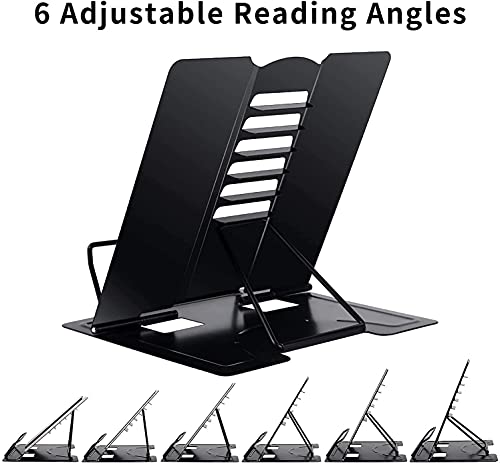 MSDADA 1PC Desk Book Stand Metal Reading Rest Book Holder, Cookbook Holder | Adjustable Documents Holder Portable Sturdy Bookstands for Recipes Textbooks Tablet Music Books with Page Clips (Black) - color: Black