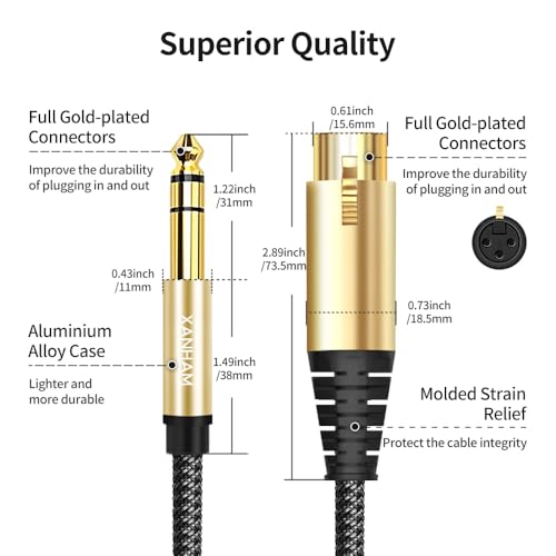 XLR Female to 1/4 Inch(6.35mm) Male 6.6 Feet/2 Meter TRS Balanced Cable XLR to Quarter Inch Jack Patch Cord for Speaker and Microphone - size: 2 meters