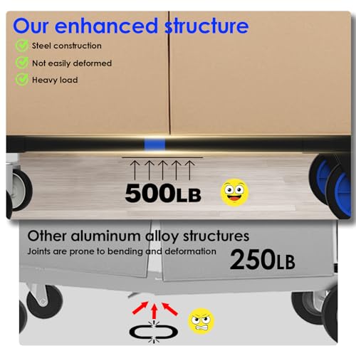 Black Convertible Hand Truck Dolly Cart with 4 Wheels Heavy Duty,500 Lbs Capacity, 2 Straps for Moving Furniture/Appliance/Carton/Warehouse/Office/no Need to Install, Follow Video to Fold - color: Black