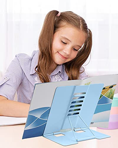MSDADA Desk Book Stand Metal Reading Rest Book Holder Adjustable Document Holder Portable Sturdy Bookstands for Textbooks,Music Books,Recipe,Mobile Phone (Macaron Blue) - color: Macaron Blue