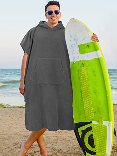 SUN CUBE Surf Poncho Changing Robe with Hood, Wetsuit Changing Hooded Towel | Thick Quick Dry Microfiber, Wetsuit Changing Towel, Surfing Beach Swim Outdoor Sports Cover Up, Adult Wearable Poncho - color: Grey