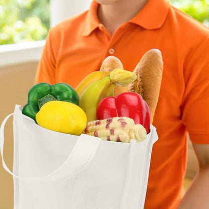 Jexine 72 Pcs Non Woven Tote Bags Bulk, Reusable Large Gift Bags with Handles, Grocery Bag for Party Favors, 14 x 10 Inch - color: Beige