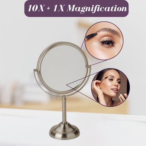 JERDON 6" Tabletop Makeup Mirror - 10X Magnification - Nickel - JP910NB | Two-Sided Swivel Design, 11" Tall, Portable - color: Nickel