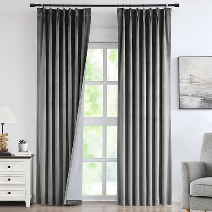 Vision Home Pewter Gray Velvet Pinch Pleated Blackout Curtains 40Wx90L Inch - color: Pewter Gray, size: 40"W x 90"L (Pack of 2)