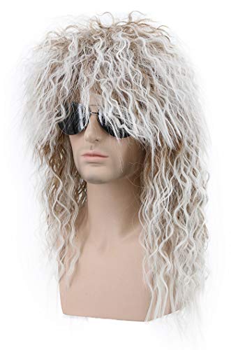 karlery Men and Women Long Curly Brown Gradient White Wig 70s 80s Rocker Mullet Party Funny Wig Costume Wig | Rocker Mullet Party Funny Wig Costume Wig