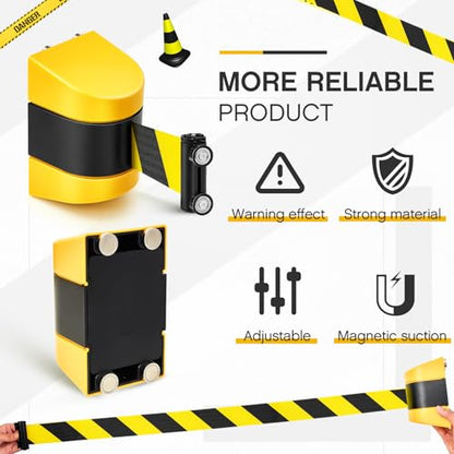 Barydat 1 Pcs 16.4 ft Magnetic Retractable Belt Barrier(Black Yellow Rope) | Crowd Control Safety Belt, Yellow ABS Case, Grocery Retail Store Stadium School, Easy to Install with Strong Suction Power - color: Yellow, size: Black Yellow Rope