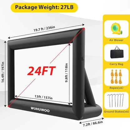 Inflatable Movie Screen Outdoor, 24FT Blow Up Projector Screen for Outside with Air Blower and Carry Bag, Support Front & Rear Projection Easy Set Up for Backyard Movie Night Pool Party - size: 24FT