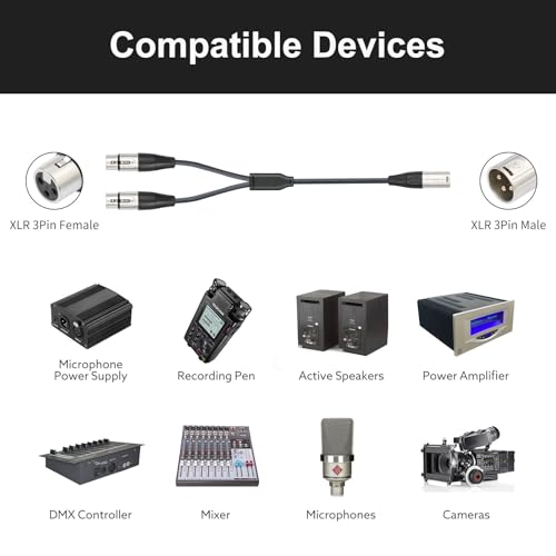 XLR Splitter Cable, Devianl XLR y Splitter 2 Female to 1 Male, Balanced Dual Female to Male Microphone Cord Adapter Combiner, 5 FT - color: 5FT/ 1 Pack
