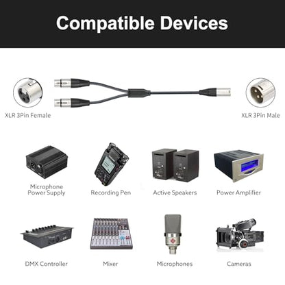 XLR Splitter Cable, Devianl XLR y Splitter 2 Female to 1 Male, Balanced Dual Female to Male Microphone Cord Adapter Combiner, 5 FT - color: 5FT/ 1 Pack