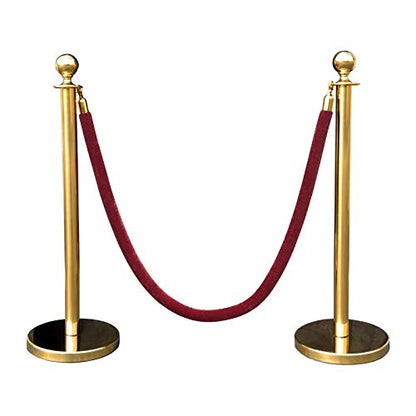 Gold Crown Top Decorative Rope Safety Queue Stanchion Barrier in 3 pcs Set, VIP Crowd Control (72" Burgundy Velvet) - color: 72" Burgundy Velvet