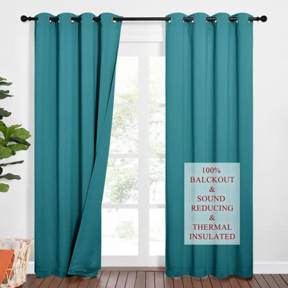 NICETOWN Sound Barrier 100% Blackout Divider Curtains 84", Noise, Heat and Cold Blocking Drapes with Felt Fabric Lining for Nursery/Daytime Sleep/Bedroom (Peacock Teal, 2 PCs, 52" Wide) - color: Peacock Teal, size: 52"W x 84"L (Pack of 2)