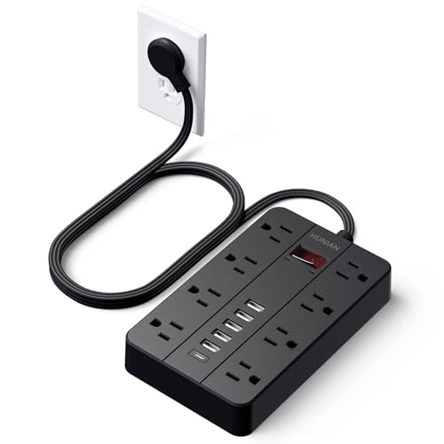 Power Strip with USB Ports, HUNIAN 5Ft Flat Plug Extension Cord, Black - color: Black, size: 5FT