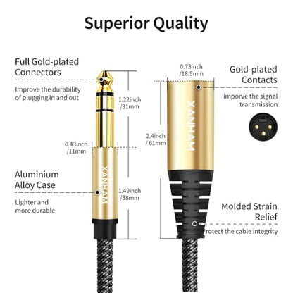 XLR Male to 1/4 Inch(6.35mm) Male 16 Feet/5 Meter TRS Balanced Cable XLR to Quarter Inch Jack Patch Cord for Speaker and Microphone - size: 5 m