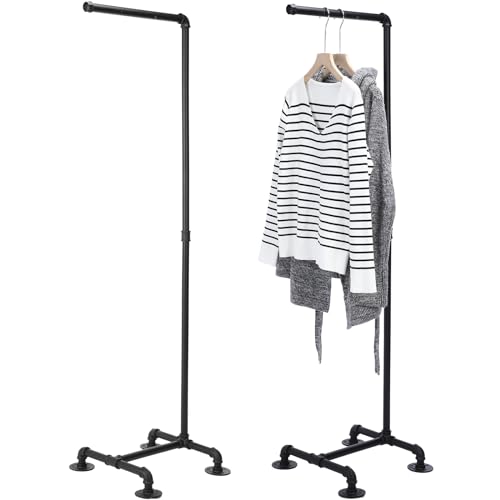 Hoolerry Industrial Pipe Clothing Rack 59.5'' Dress Hanger Coat Racks Stand | Multipurpose Free Standing, Closet Rod Standing Iron Garment Bar, Retail Vendor Display Hanging, Home Closet Storage, Black