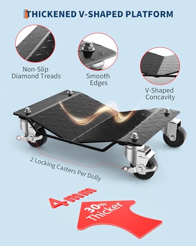 DEXSO Car Dolly Set of 4 Heavy Duty 6000 Lbs Steel Wheel Dollies Black - color: Black