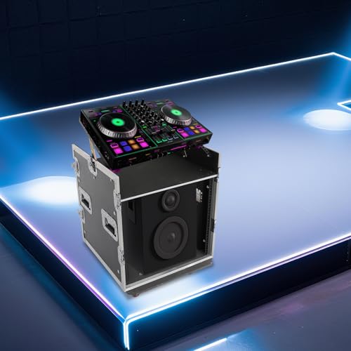 14U PA DJ Rack/Road ATA Case, Network & Stereo Rack with Slant Mixer Tops, Heavy-Duty DJ Work Table Rolling Studio Equipment Cabinet, Amplifier Mixer Storage Stand for Pro Tour Grade, Live Sound - size: 14U