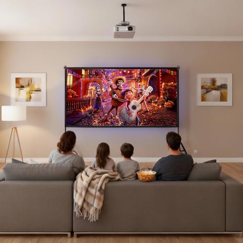Wootfairy 120inch Projector Screen with Stand Portable Indoor Outdoor Use | Foldable Anti-Crease 16:9 4K HD Front Rear Washable Projection Movie Screen with Carry Bag for Home Theater Backyard Camping - size: 120 inch-25mm