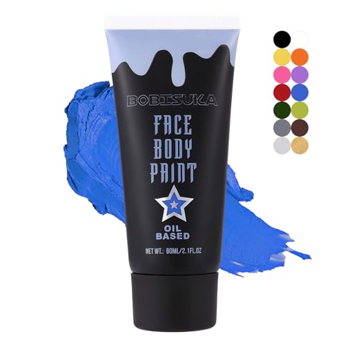 BOBISUKA Blue Face Body Paint, Oil-based Cream Painting Kit, Blendable Facepaint for Halloween Avatar Smurf Mystique Cosplay, Costume, Parties, Stage, Theater, SFX Special Effect Makeup（2.1 Fl.oz） - color: Blue