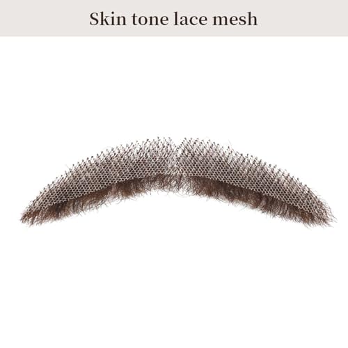Parceria Human Hair Curly Fake Beard and Mustache, Natural Looking Costume Facial Hair, Realistic Mustache Trimmable and Customizable Beard Invisible Lace for Men (QSH Brown Beard) - color: QSH Brown Beard