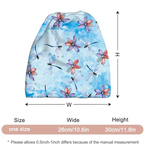 Art Owl Women's Slouchy Beanie Hat Cute Turban Hats Cancer Headwear Caps Baggy Skull Sleep Scarf - color: Blue Watercolor Dragonfly