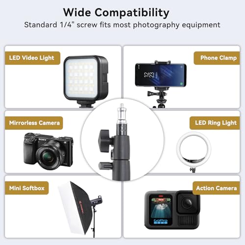 UTEBIT 2 Pack Photography Light Stands Tripod, with Phone Clamp, Black | 45"/3.7ft Adjustable Aluminum Lighting Stand with Camera Mount Adapter for Travel Outdoor Photo Video Shooting