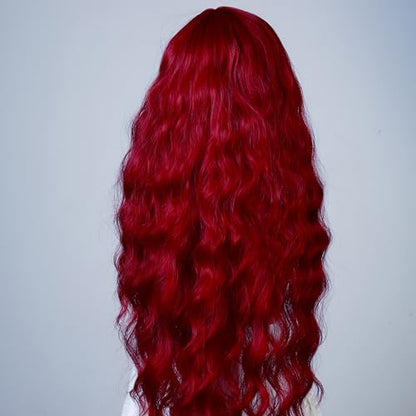 Red Long Curly Wig for Women, 31 Inch Synthetic Cosplay Wig, Natural Looking Wavy Wig for Parties, Role Play and Dress Up - color: Red