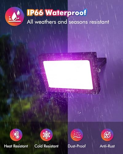 MEIKEE 60W RGB LED Flood Lights Outdoor 6000LM Color Changing Floodlights