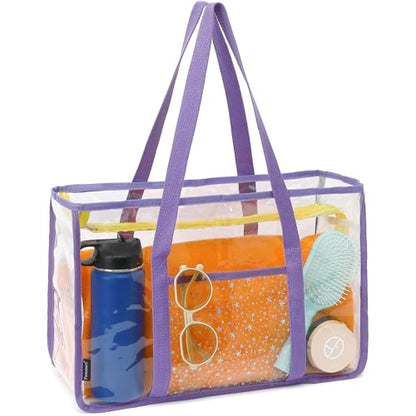Fammart Clear Beach Bag for Women, Large Pool Tote Cruise Vacation Essentials - Zipper Closure, Waterproof, Sandproof - color: Purple