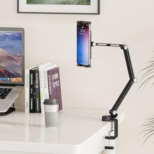 Houele Tablet Stand Holder, Adjustable Foldable Tablet Arm iPad Desk Mount with 360°Rotate Base, Phone Holder iPad Stand for Desk and Bed, Compatible with Tablets, Phones or Other 4-15.6" Device - color: Black