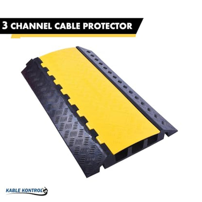 Kable Kontrol Atlas Heavy Duty Cable Protector Ramp - 3 Channel Bulk Wholesale Pallet - 20 Pcs - 36” Long Black & Yellow – 44000 Lbs Capacity - Rubber Speed Bump Wire Protector Cord Cover – CP9986 - size: 3 Channel - 36" - 20 Units
