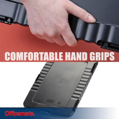 Officemate Slim Clipboard Storage Box, 14.5 x 10-Inches Letter Size Document Organizer, Low-Profile Metal Clip, Separate Pen and Pencil Compartment, Charcoal - size: Pack of 1