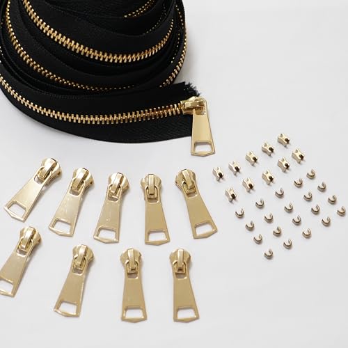 #5 Black Gold Teeth Zipper by the Yard 5 Yard Kit (Black/Gold Teeth) - color: Black/Gold Teeth