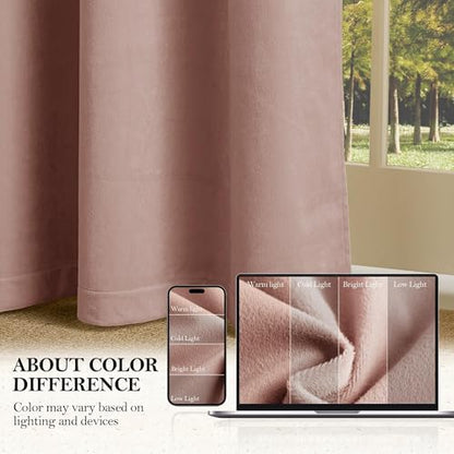 NICETOWN 100% Blackout Dusty Pink Velvet Curtains 90 inch Long for Girls - color: 100% Blackout - Dusty Pink, size: 52"W x 90"L (Pack of 2)