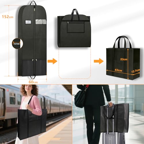 Long Garment Bag 60'' for Womens Dress Long Gowns Hanging Clothes | Dress Bags for Gowns Long Womens Coat,Suit Bag Clothes Cover with Handles Pockets and Zipper for Closet Storage Travel Black - size: 60" 1PK