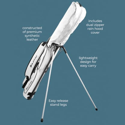 Orlimar Pitch 'N Putt Elite Sunday Golf Bag with Stand | Synthetic Leather, Lightweight, Small, Carry Handle, Rain Hood Cover, For A Few Clubs, Par 3, Driving Range, Men & Women - color: Gray/White