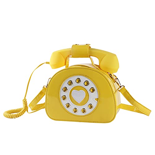 SUKUTU Telephone Shaped Purse Shoulder Crossbody Tote Bags Women Retro Phone Top-Handle Handbags for Girls - color: Yellow