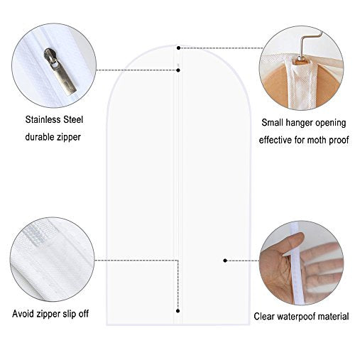 Garment Bags, Set of 5 Lightweight 40 Inch Suit Bags with Full Stainless Steel Zipper, Garment Bags for Storage/Closet/Travel (24"x40") - size: 24 x 40 Inch