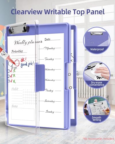 Clipboard with Storage, Nurse Dry Erase Clip Board, 8.5x11, Light Purple | Dual Compartments, Clearview Dry Erase Panel, High Capacity Storage, Heavy Duty, Pen Holder, Side Opening, School/Office Use - color: Light Purple