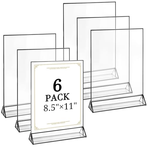 Floroom 6 Pack 8.5x11 Inch Clear Acrylic Sign Holders, Double-Sided Black Display Stand Picture Frames for Table Numbers, Menus, Flyers, Weddings, and Offices - color: Black, size: 8.5" x 11"- 6 Pack