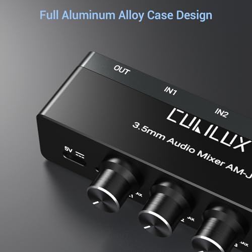 Cubilux 4-Channel 3.5mm Audio Mixer, Ultra-Low-Noise Mini Audio Mixer for Sub-Mixing, 1/8 TS/TRS Input, Stereo Switcher Suitable for Guitars, Bass, Keyboards