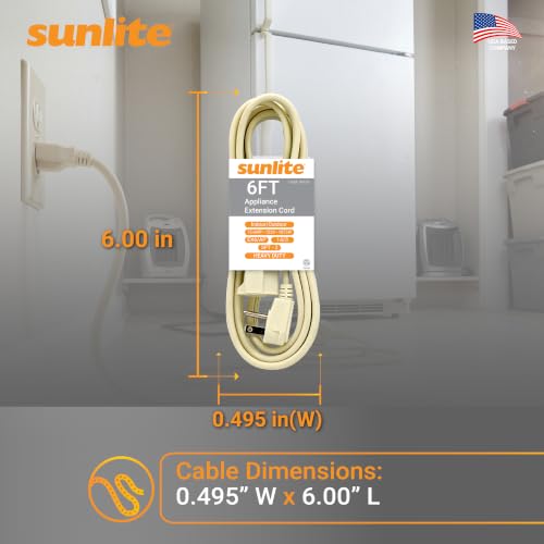Sunlite 04150-SU EX6/AP Medium Duty Appliance 6-Foot Extension Cord, Three Prong, 14/3 Gauge, 15 Amp, Beige - size: 6'
