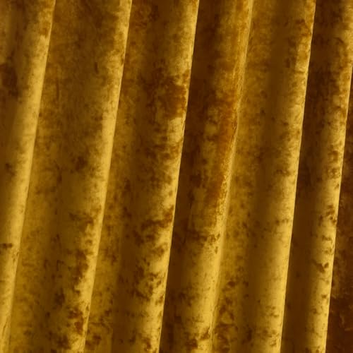 Lux Warm Gold Crushed Velvet Curtains 2 Panel Set - 108 inches Long Room Darkening Luxury Distressed Velvet Rod Pocket Window Drapes for Living Room Bedroom 52" W x 108" L - color: Warm Gold, size: 52"W x 108"L (Pack of 2)