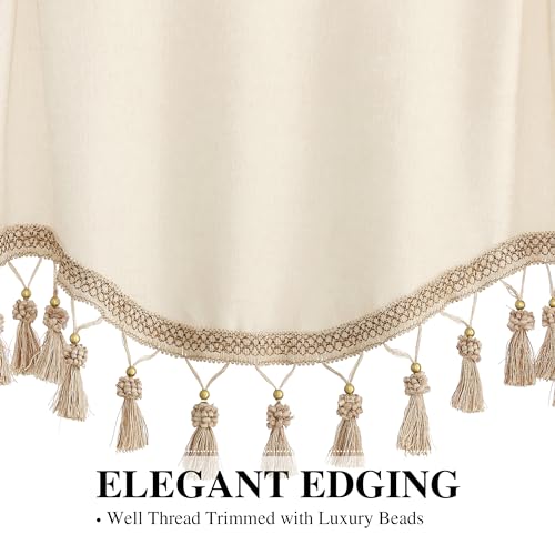 NICETOWN 1 Panel 52" x 18" Chenille Valances Blundle with 2 Panels 52" x 96" Rod Pocket & Back Tab Velvet Curtains, Light Beige