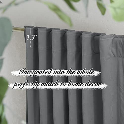Pony Dance Dim Gray Blackout Velvet Curtains 96 inches Long - Block Light Thermal Insulated Velour Rod Pocket Drapes for Bedroom and Living Room, Dim Gray, W52 x L96, 2 Panels - color: Dim Gray, size: 52"W x 96"L (Pack of 2)