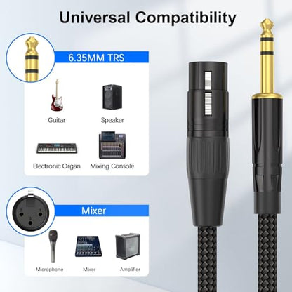 HOSONGIN XLR Female to 1/4 TRS Male Balanced Cable, 6.35mm Balanced Stereo Jack Cable with 3-Pin Connector, Nylon Braided for Live Sound, Electronic Organ, Mixers Studio Gear, 10 Feet - size: 10 Feet